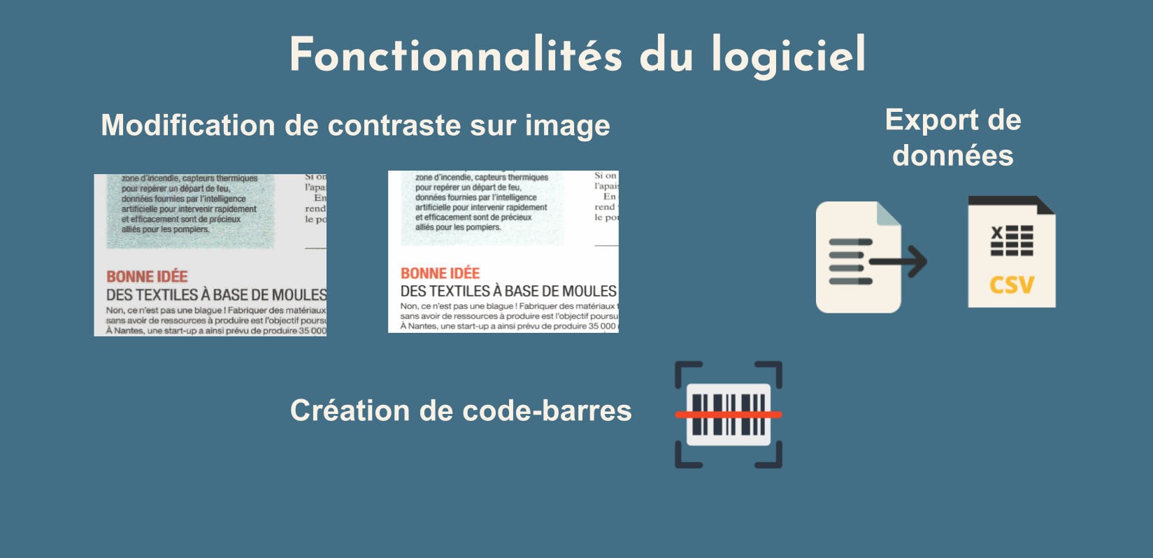 fonctionnalités du logiciel
